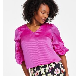 Vince Camuto Vibrant Pink Blouse with Puff Sleeves